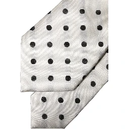 White Black Polka Dot Silk Adjustable Women Necktie Tie