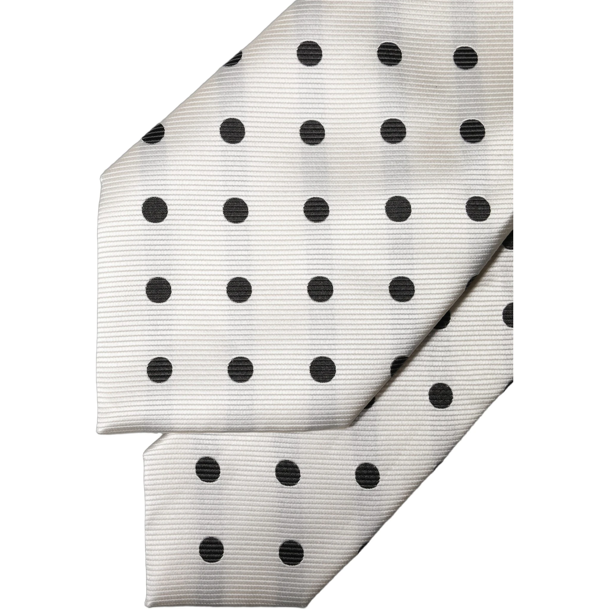 White Black Polka Dot Silk Adjustable Women Necktie Tie