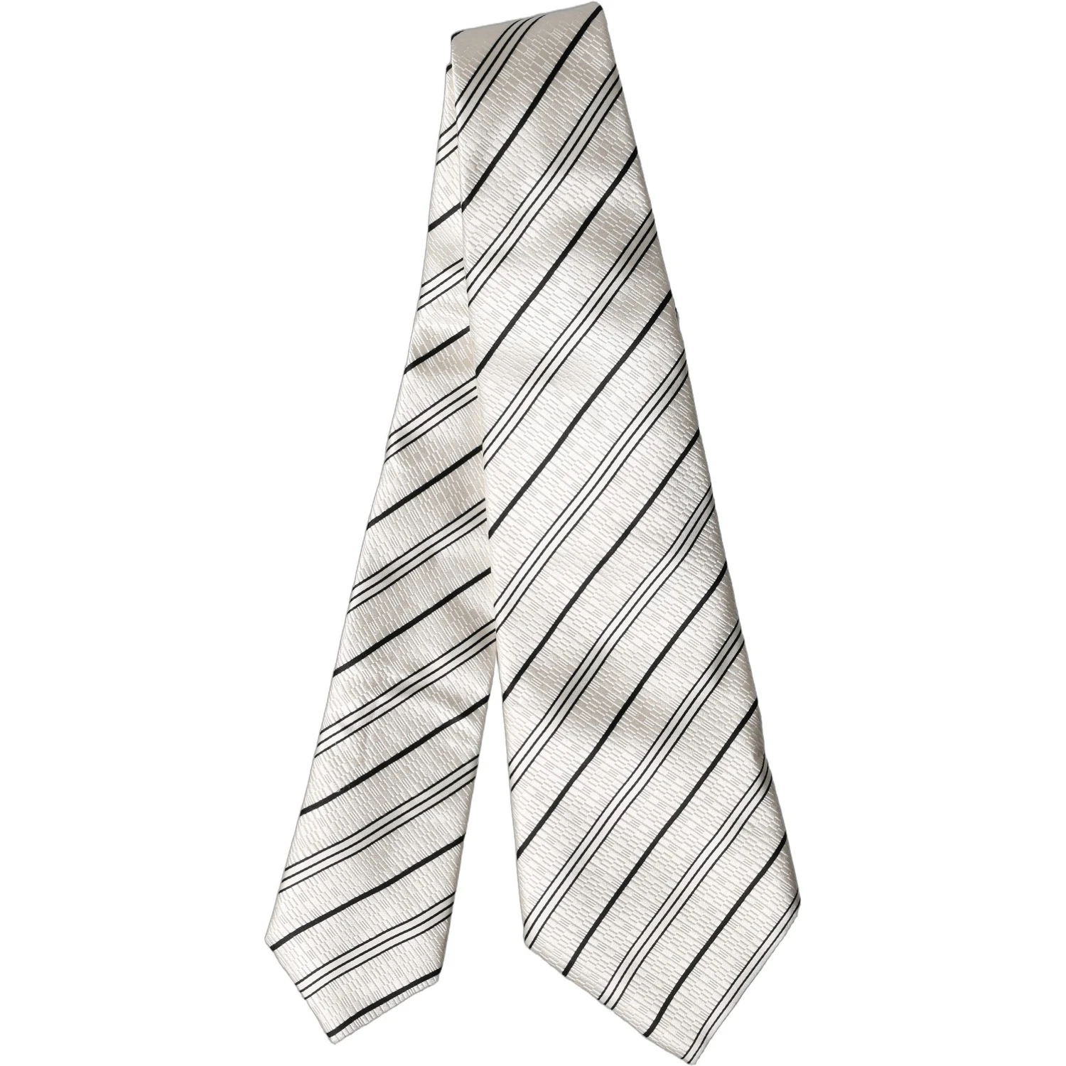 White Black Stripes Silk Adjustable Women Necktie Tie