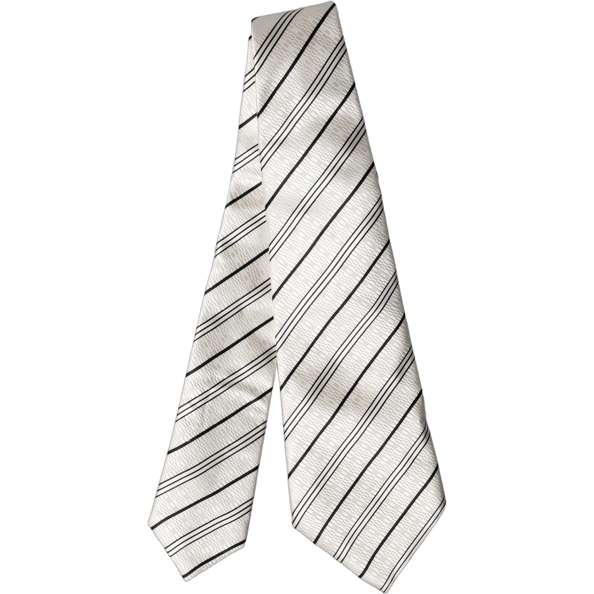 White Black Stripes Silk Adjustable Women Necktie Tie