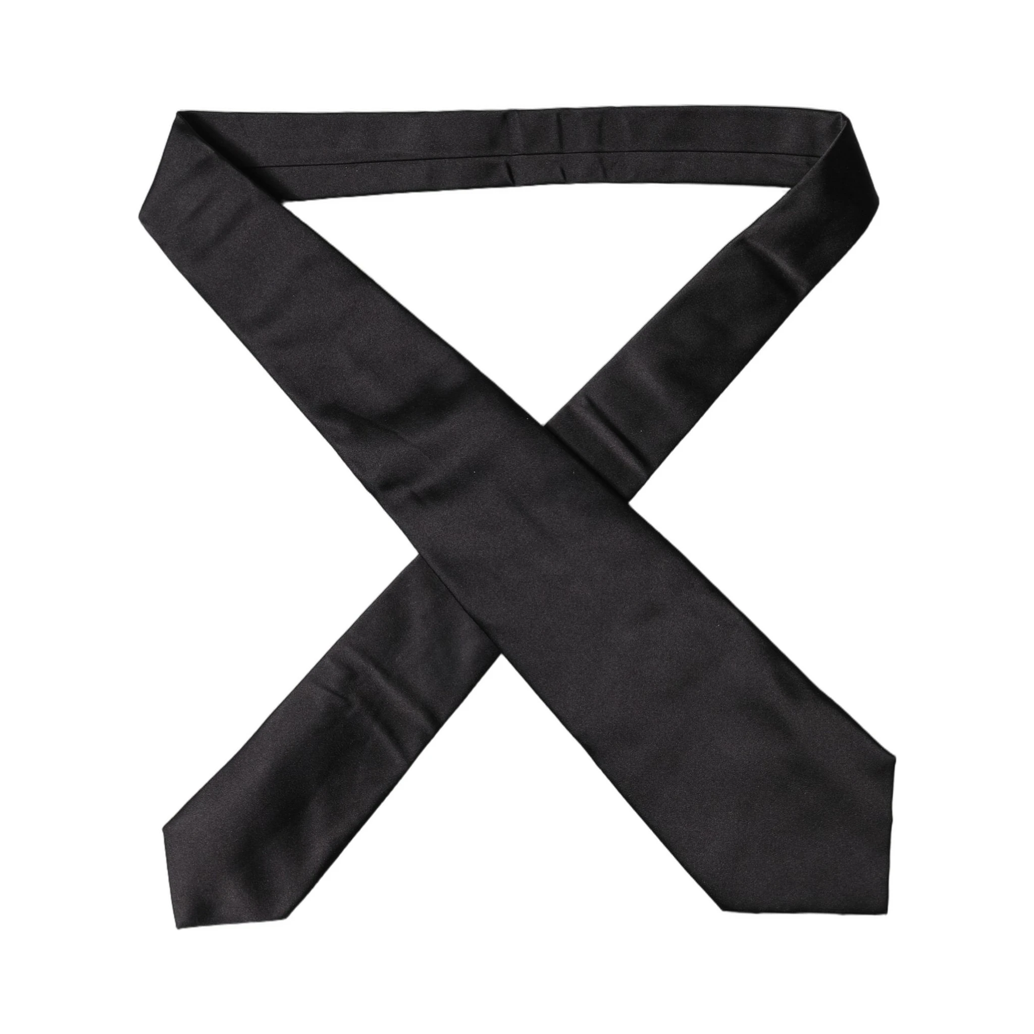Black Satin Silk Blend Adjustable Women Tied Necktie Tie