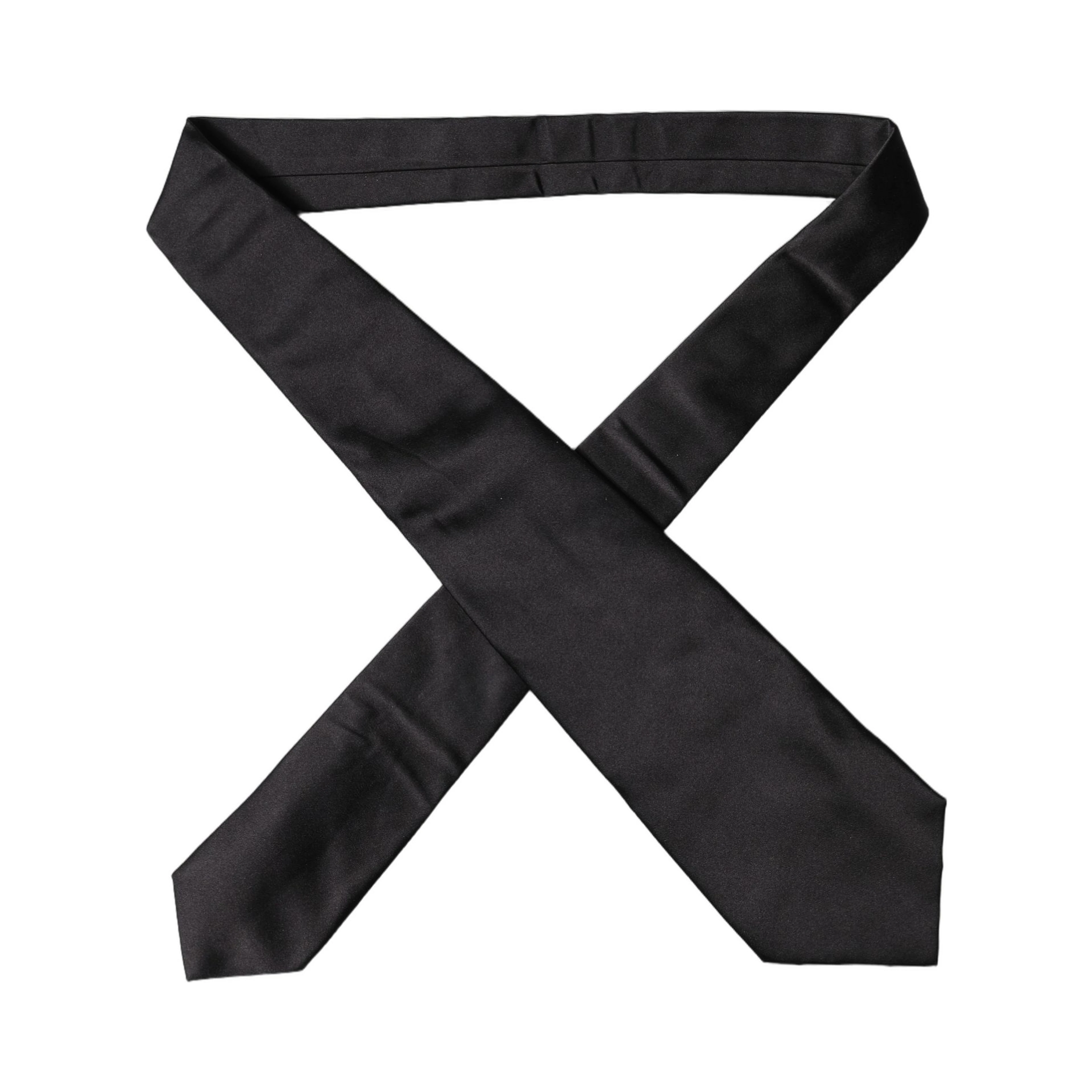 Black Satin Silk Blend Adjustable Women Tied Necktie Tie