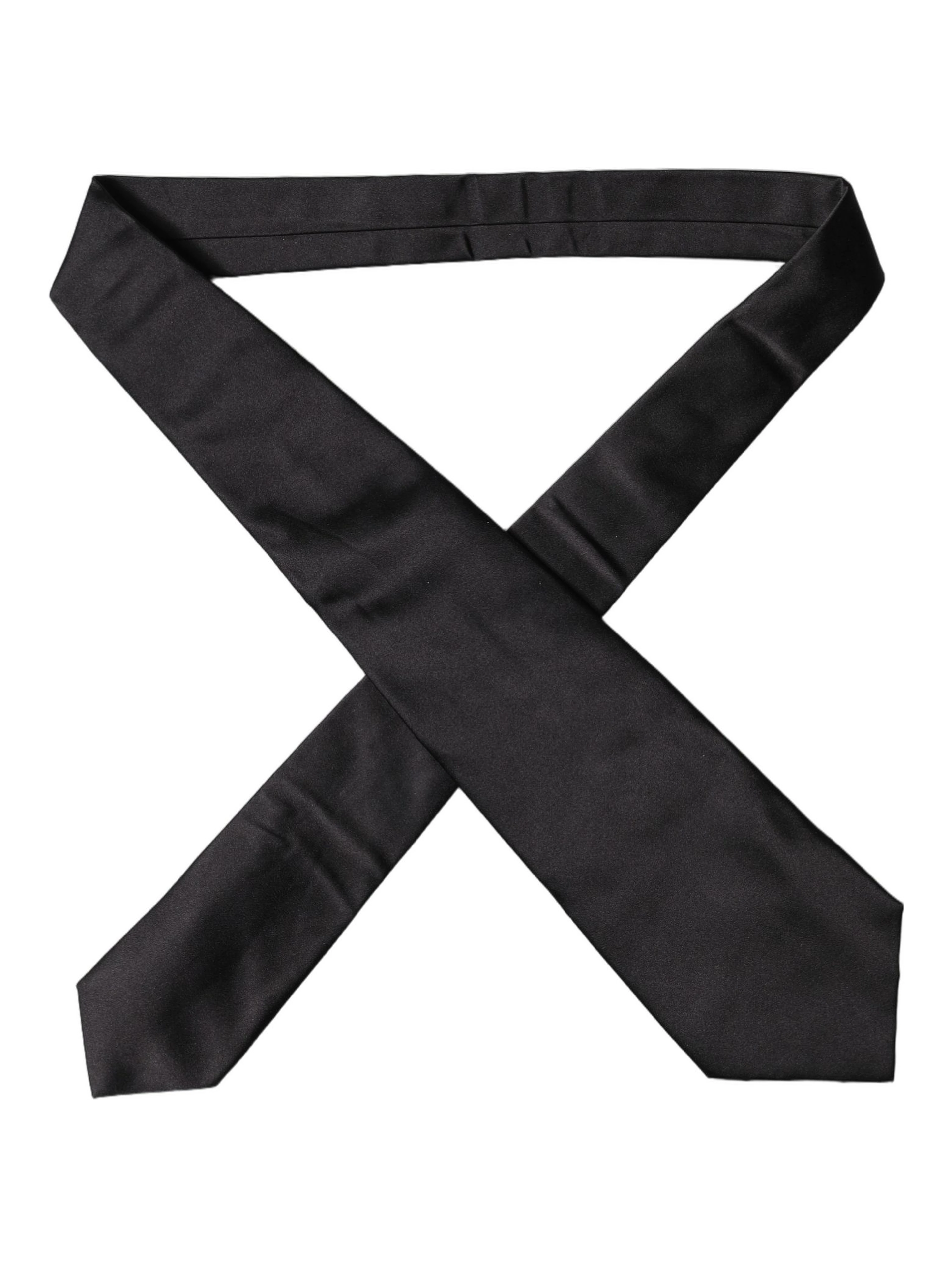 Black Satin Silk Blend Adjustable Women Tied Necktie Tie