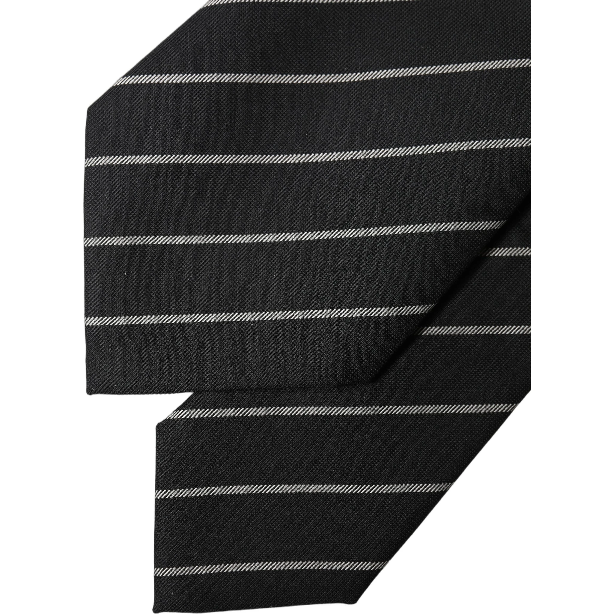Black White Stripes Wool Adjustable Women Necktie Tie