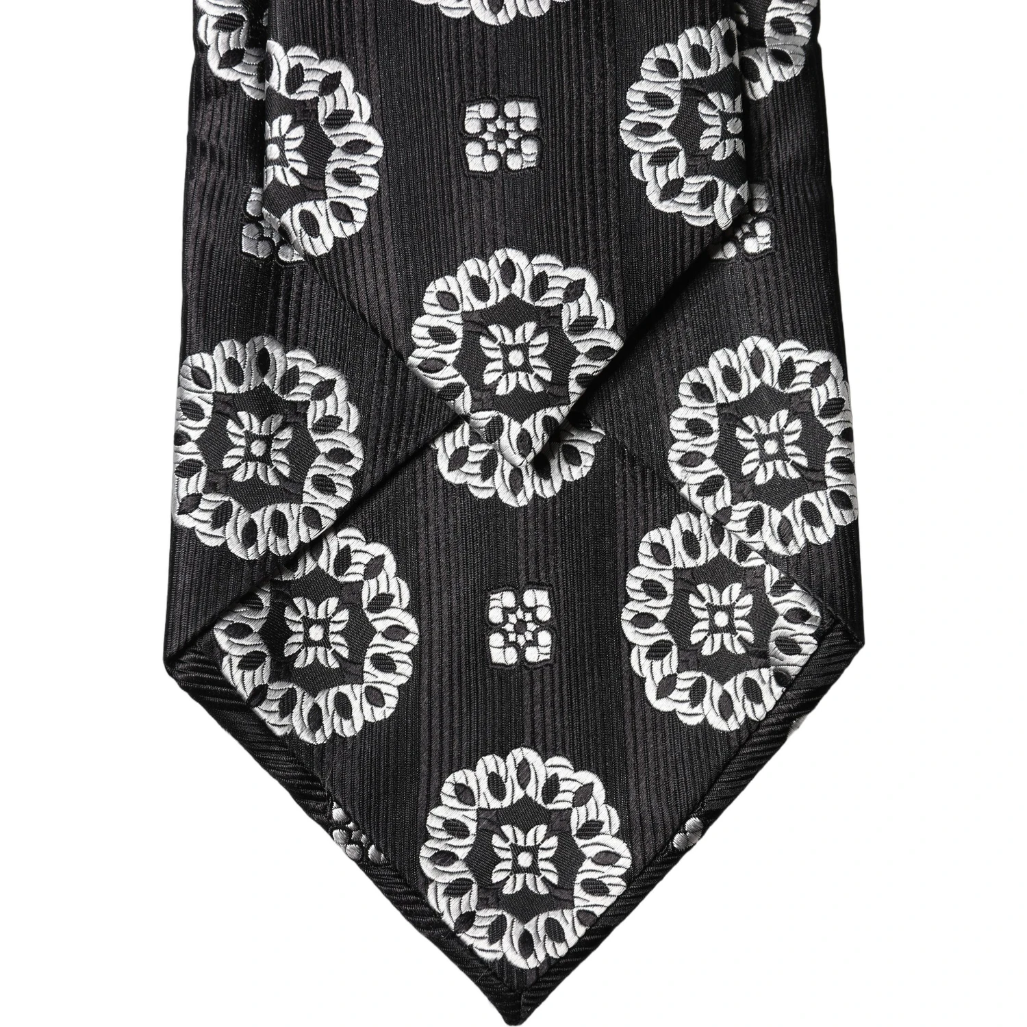 Black White Floral Silk Adjustable Women Necktie Tie