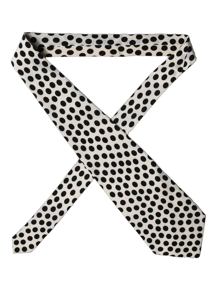 White Black Polka Dot Silk Adjustable Women Necktie Tie alternative