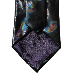 Black Iridescent Silk Adjustable Women Tied Necktie Tie