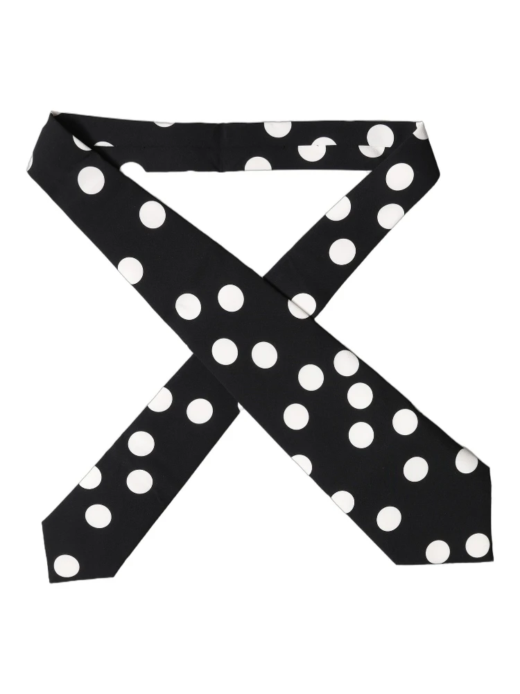 Black White Polka Dot Silk Adjustable Women Necktie Tie alternative