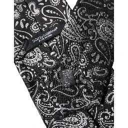 Black White Paisley Silk Adjustable Women Necktie Tie