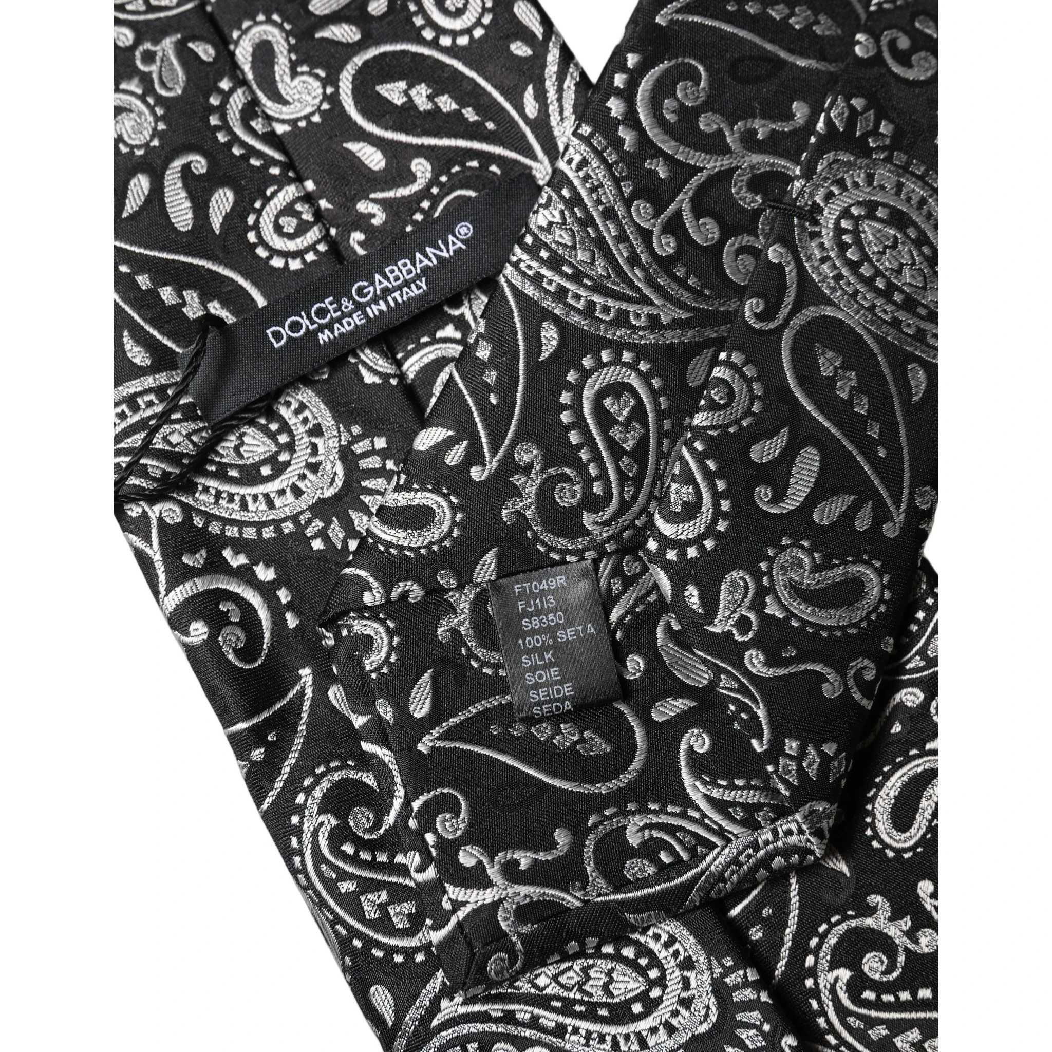 Black White Paisley Silk Adjustable Women Necktie Tie
