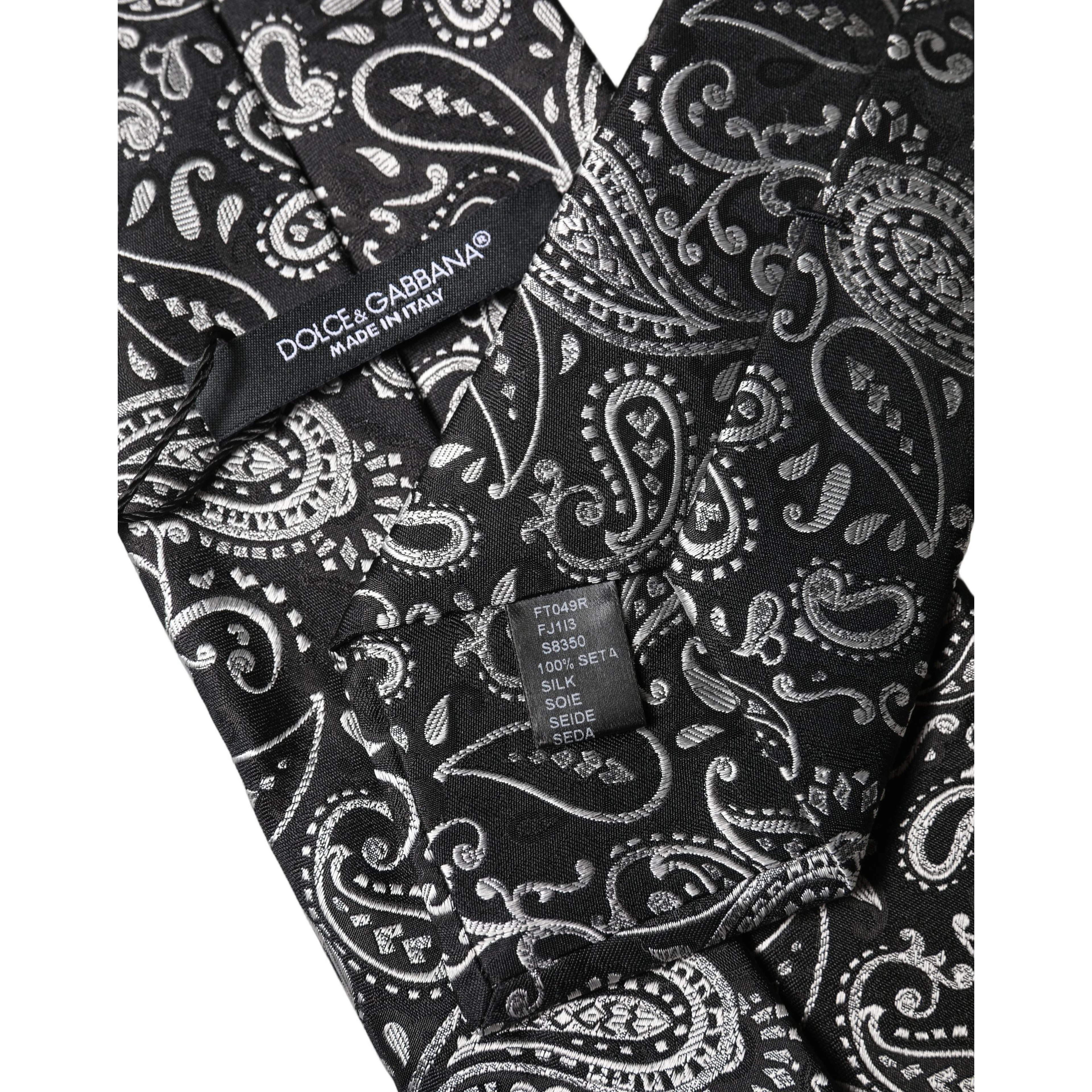 Black White Paisley Silk Adjustable Women Necktie Tie