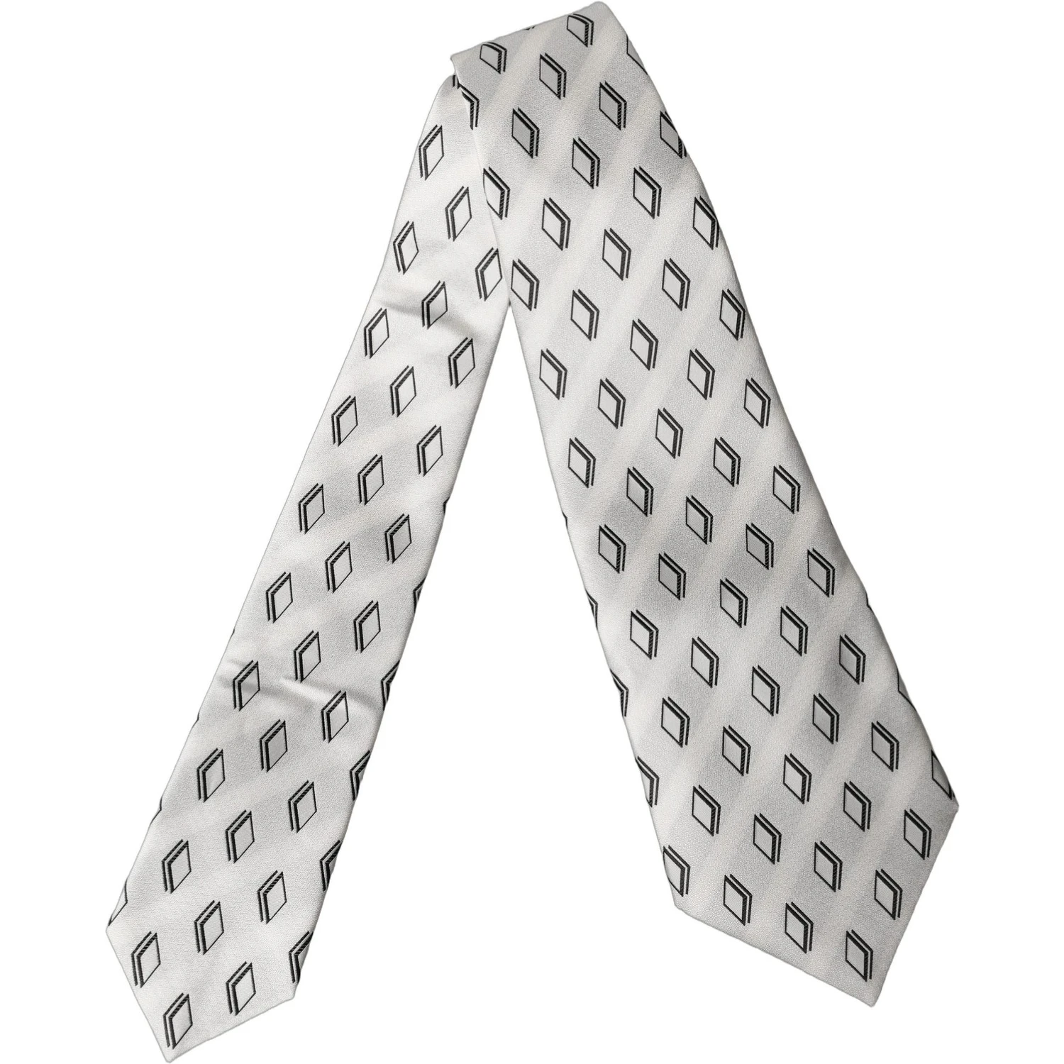 White Patterned Silk Adjustable Women Tied Necktie Tie