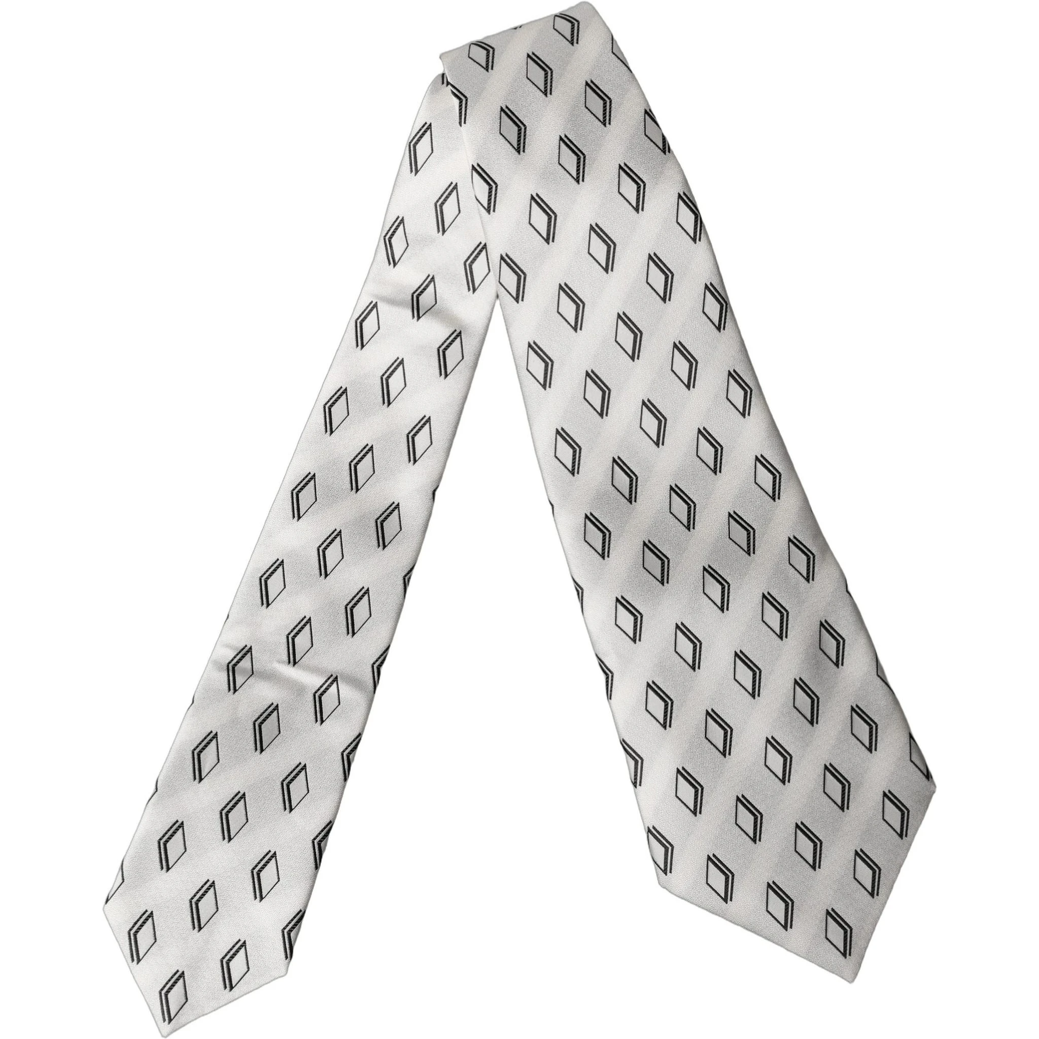 White Patterned Silk Adjustable Women Tied Necktie Tie