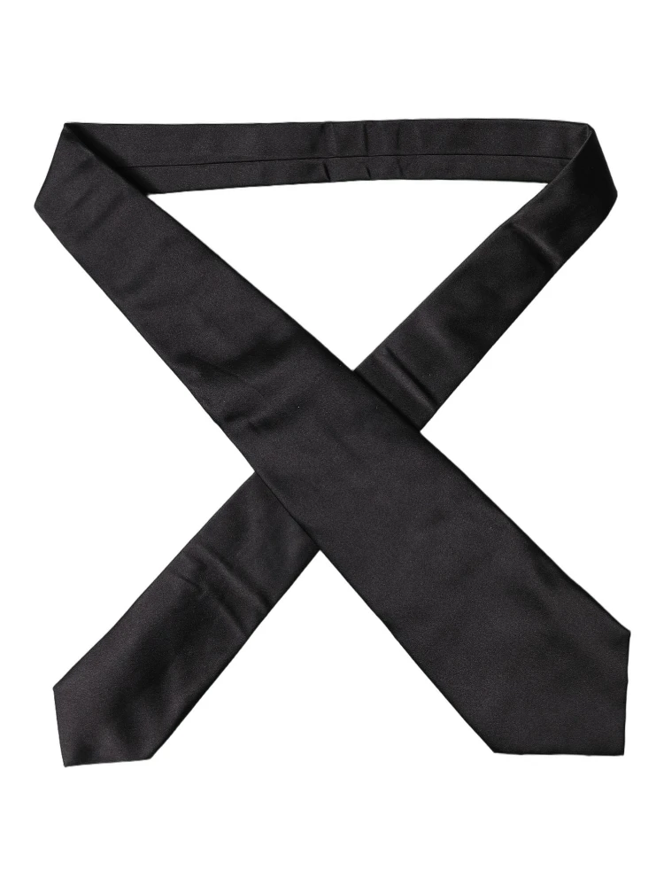 Black Satin Silk Blend Adjustable Women Tied Necktie Tie alternative