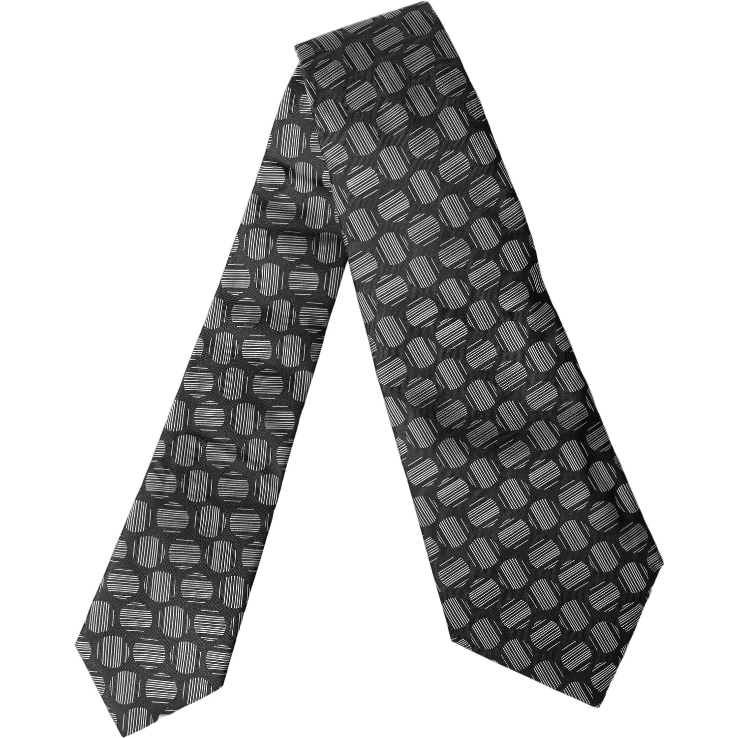 Black White Geometric Silk Adjustable Women Necktie Tie