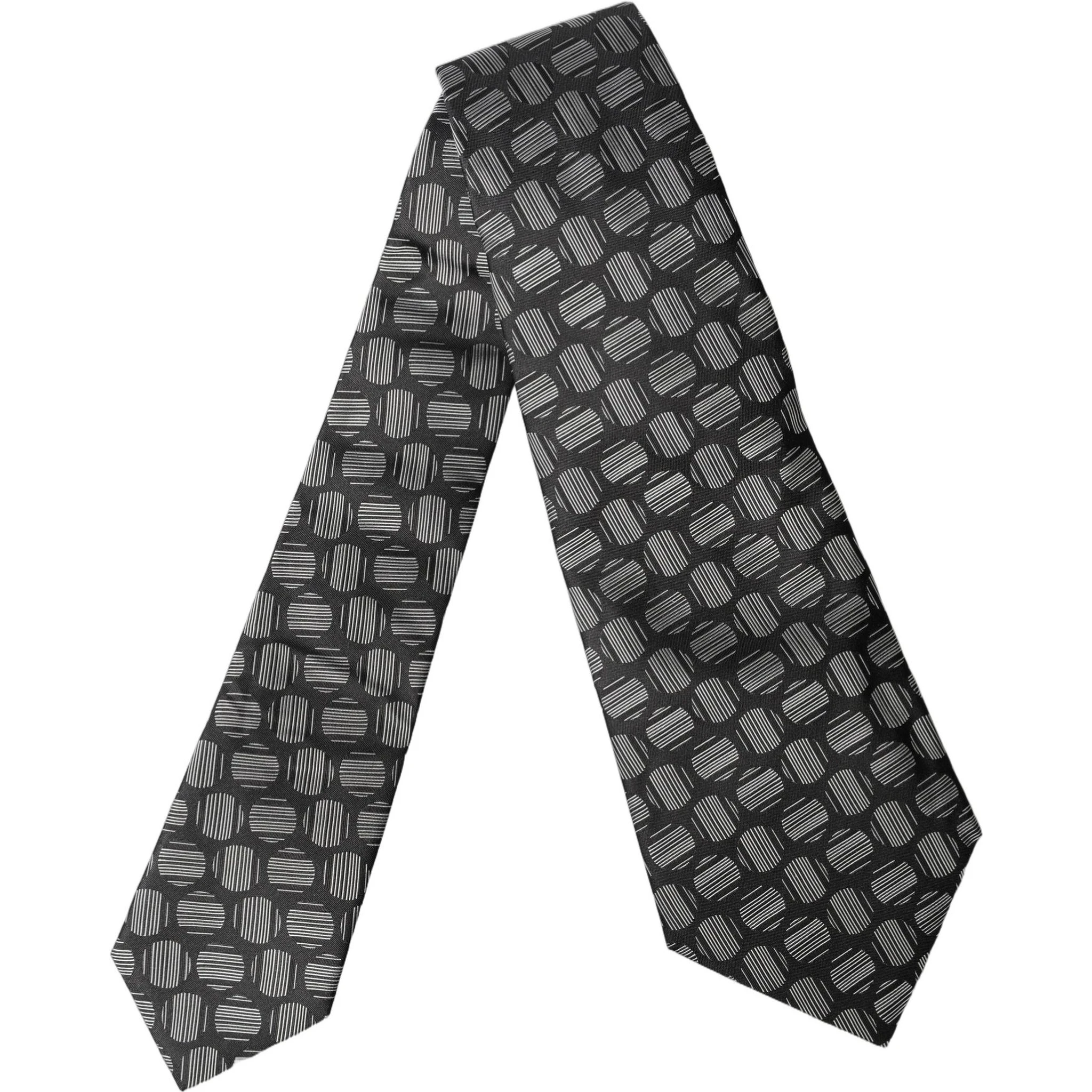Black White Geometric Silk Adjustable Women Necktie Tie