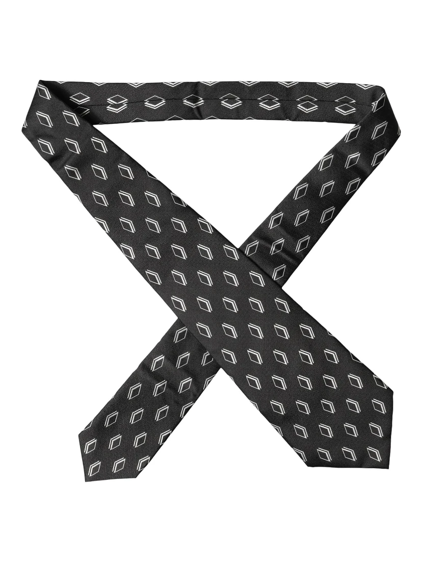 Black Patterned Silk Adjustable Women Tied Necktie Tie