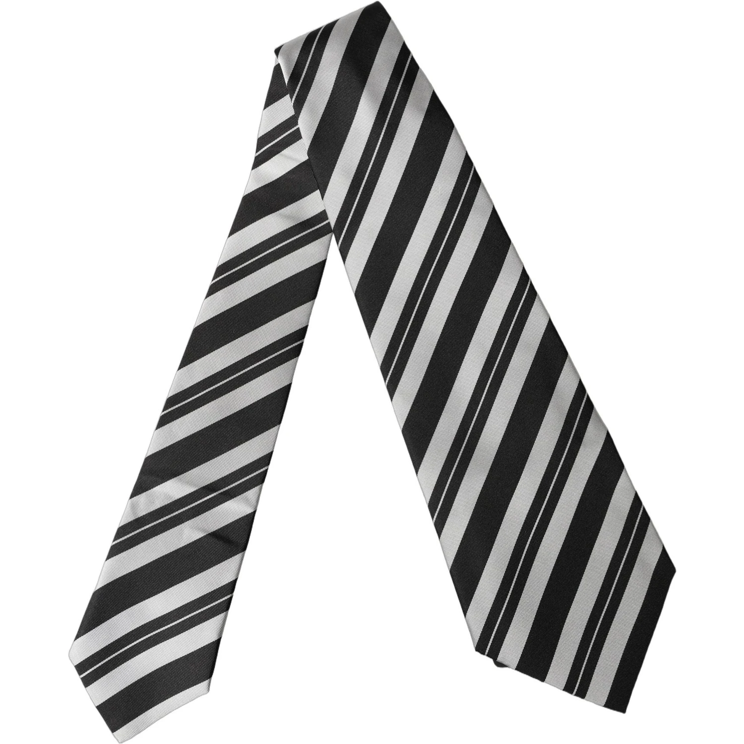Black White Stripes Silk Adjustable Women Necktie Tie