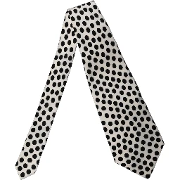 White Black Polka Dot Silk Adjustable Women Necktie Tie