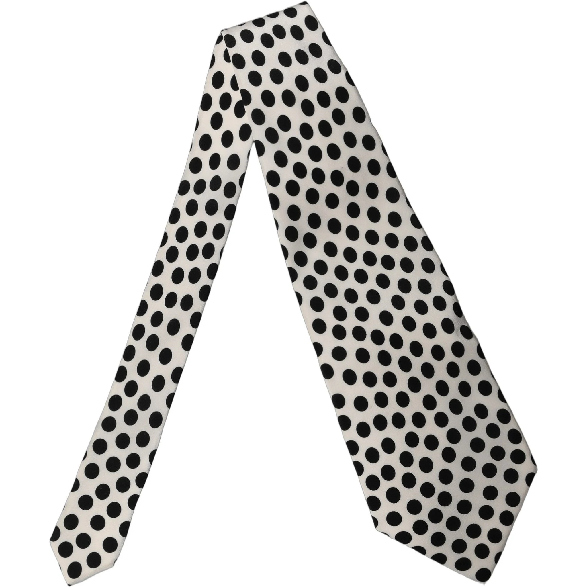 White Black Polka Dot Silk Adjustable Women Necktie Tie