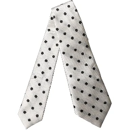 White Black Polka Dot Silk Adjustable Women Necktie Tie