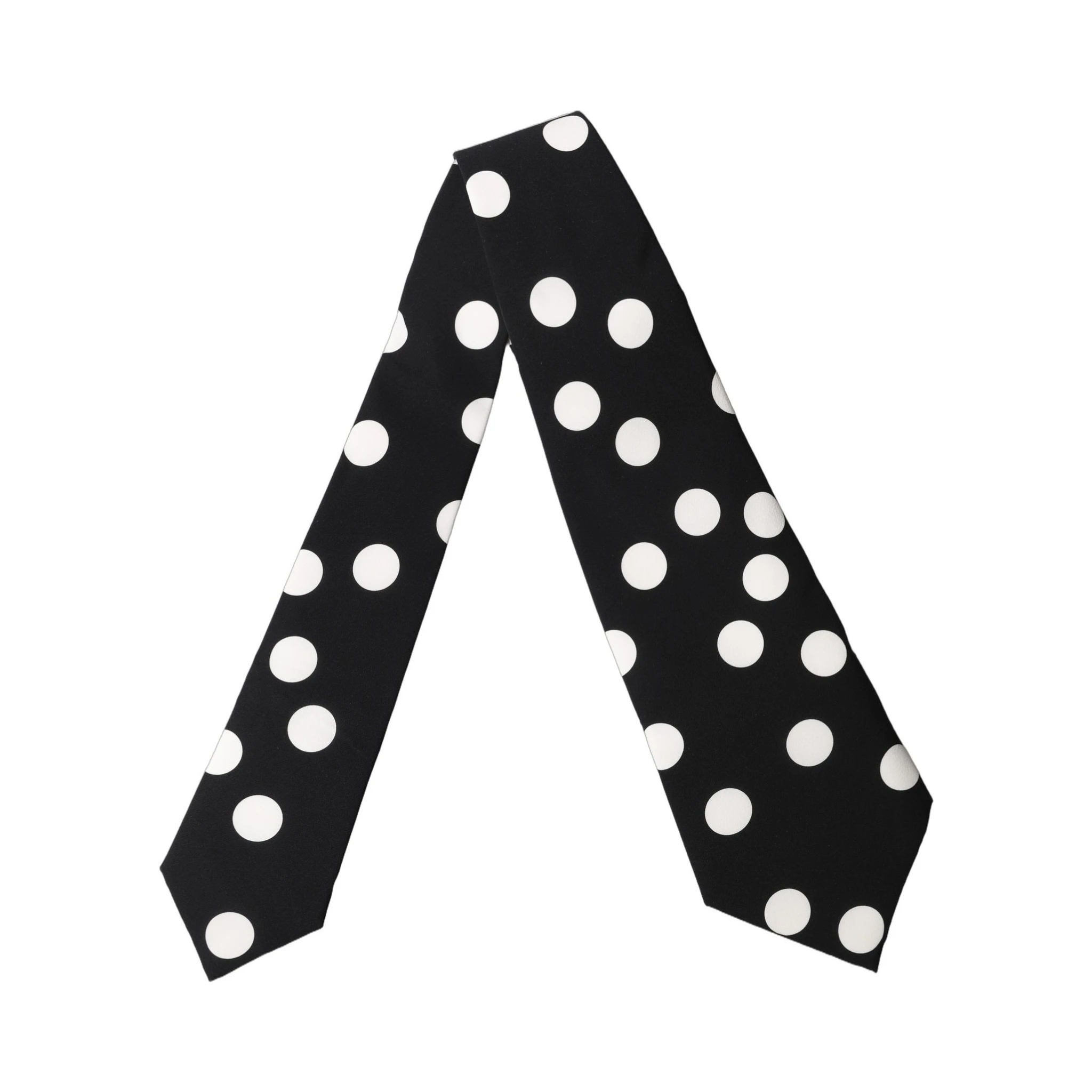 Black White Polka Dot Silk Adjustable Women Necktie Tie