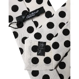 White Black Polka Dot Silk Adjustable Women Necktie Tie