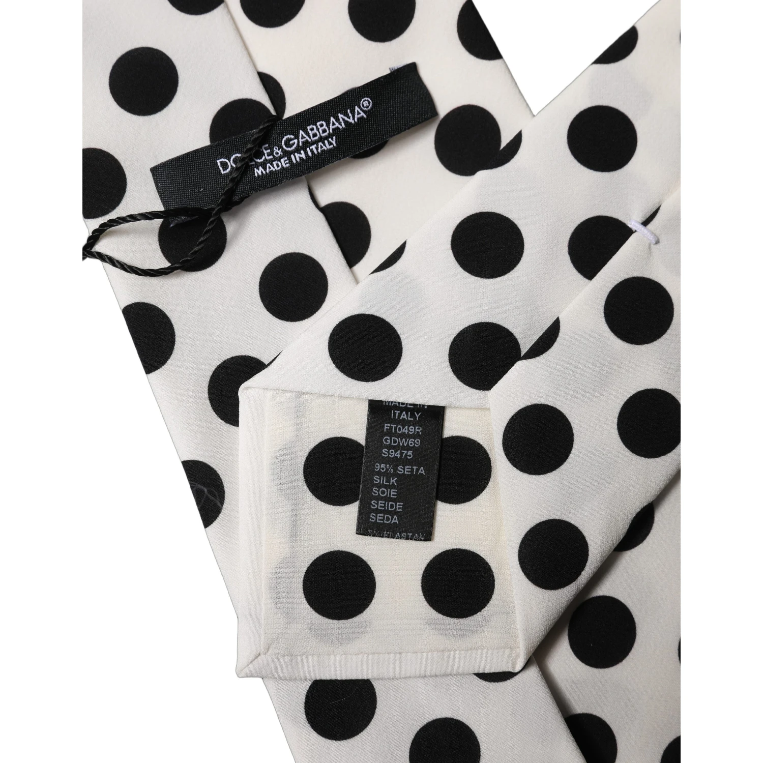 White Black Polka Dot Silk Adjustable Women Necktie Tie
