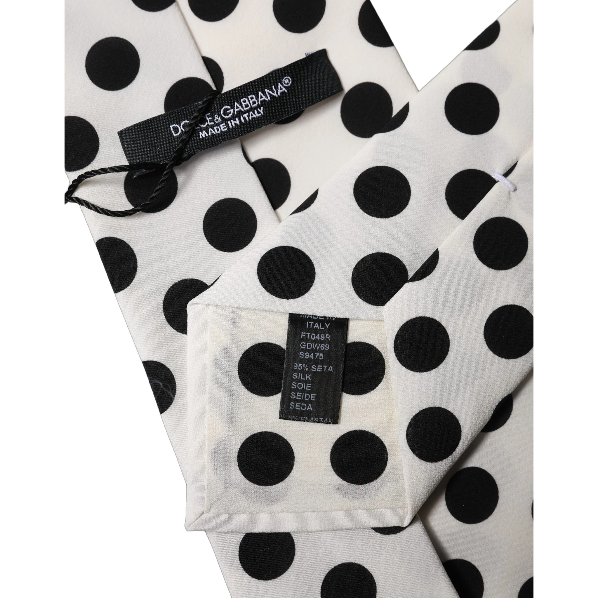 White Black Polka Dot Silk Adjustable Women Necktie Tie