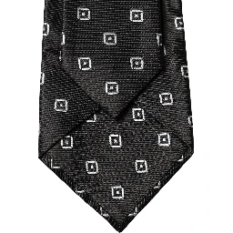 Black White Geometric Silk Adjustable Women Necktie Tie