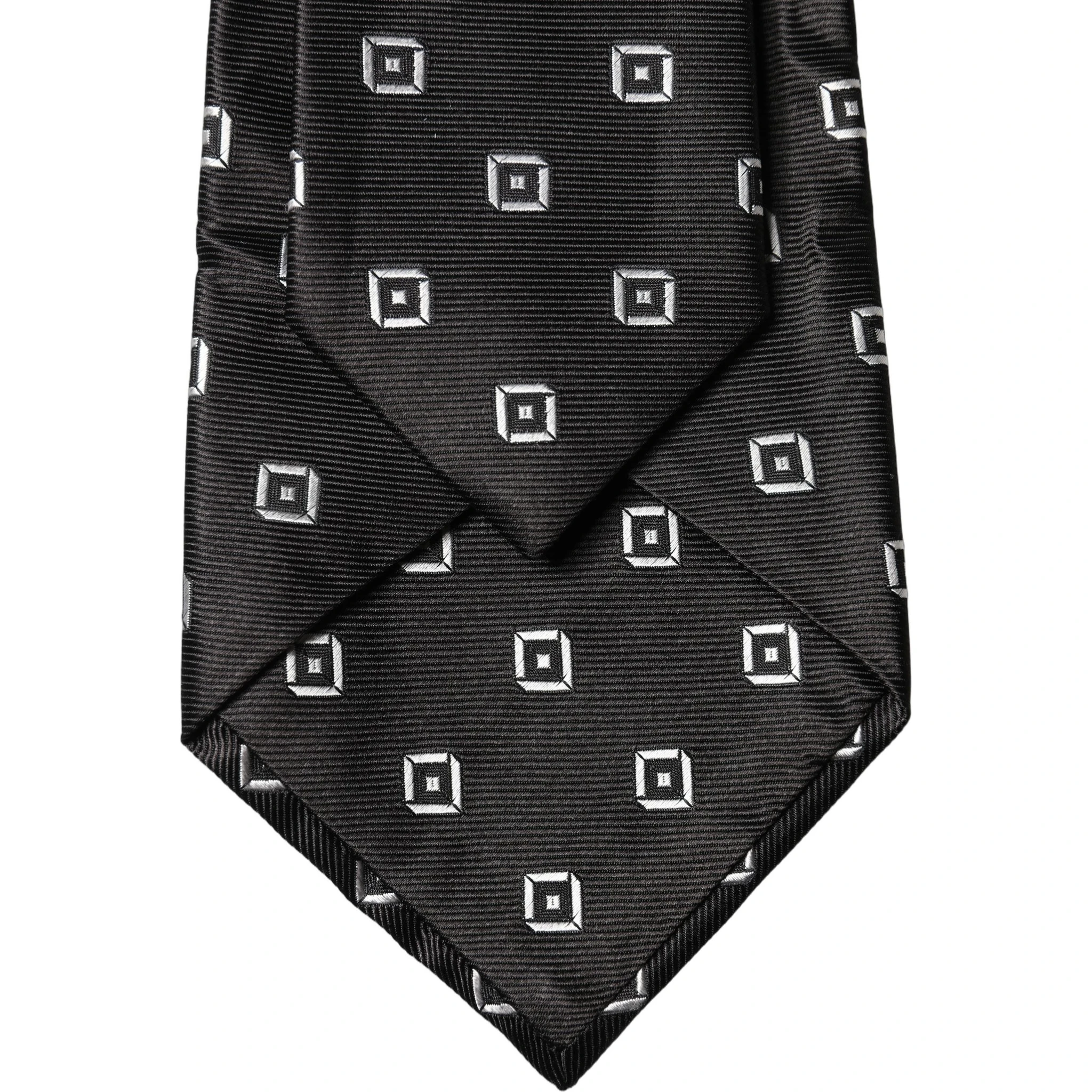 Black White Geometric Silk Adjustable Women Necktie Tie
