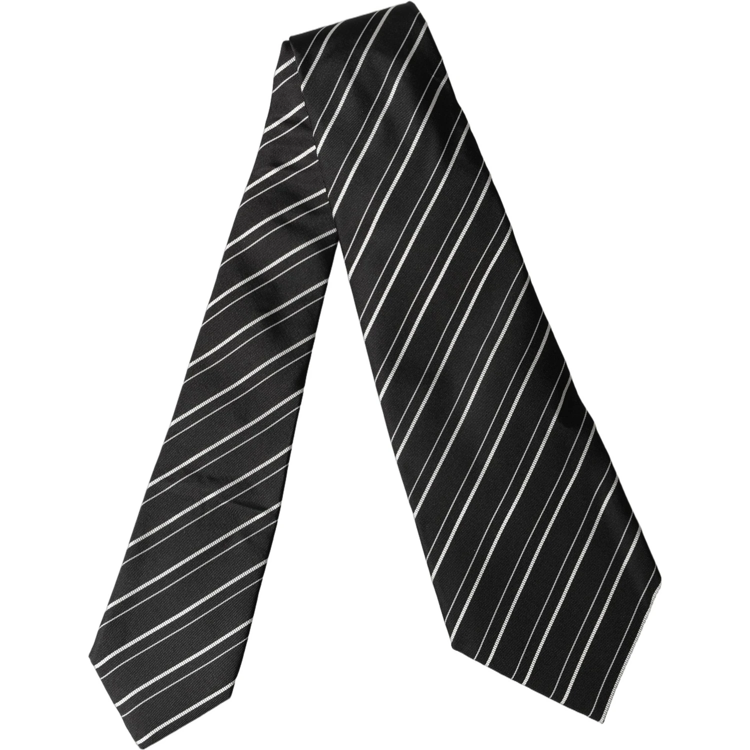 Black White Stripes Silk Adjustable Women Necktie Tie