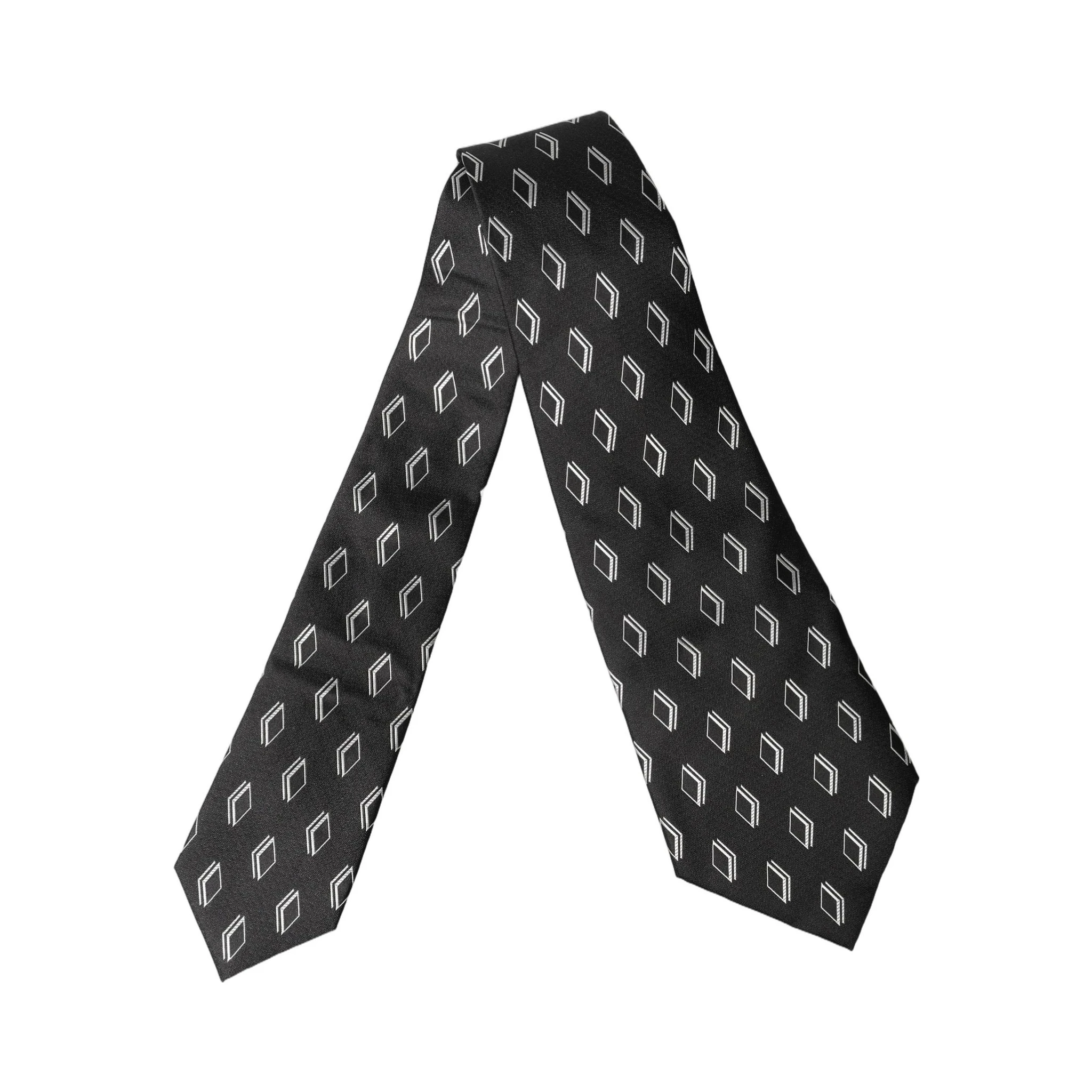 Black Patterned Silk Adjustable Women Tied Necktie Tie