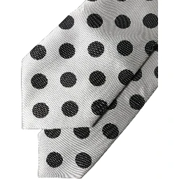 White Black Polka Dot Silk Adjustable Women Necktie Tie