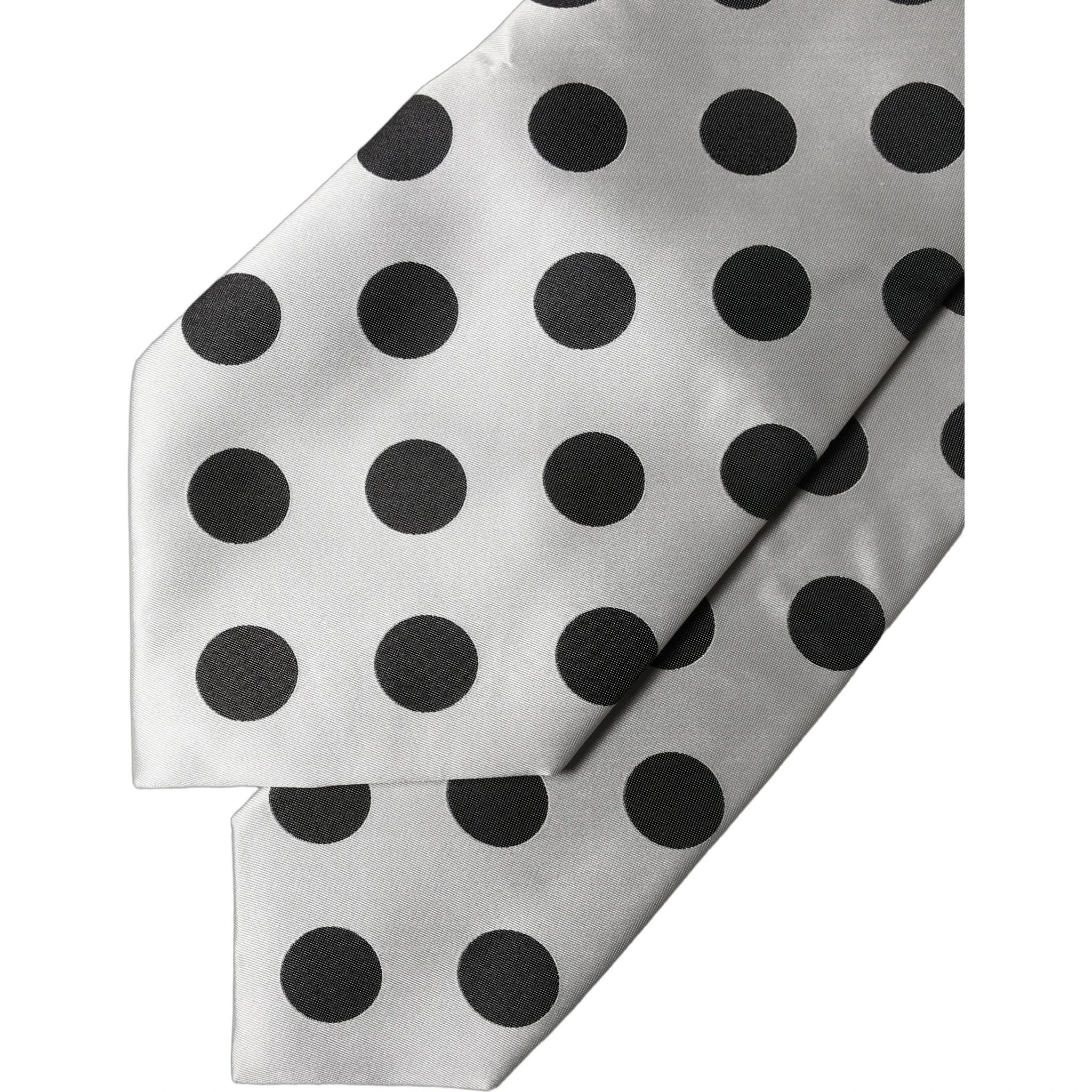 White Black Polka Dot Silk Adjustable Women Necktie Tie