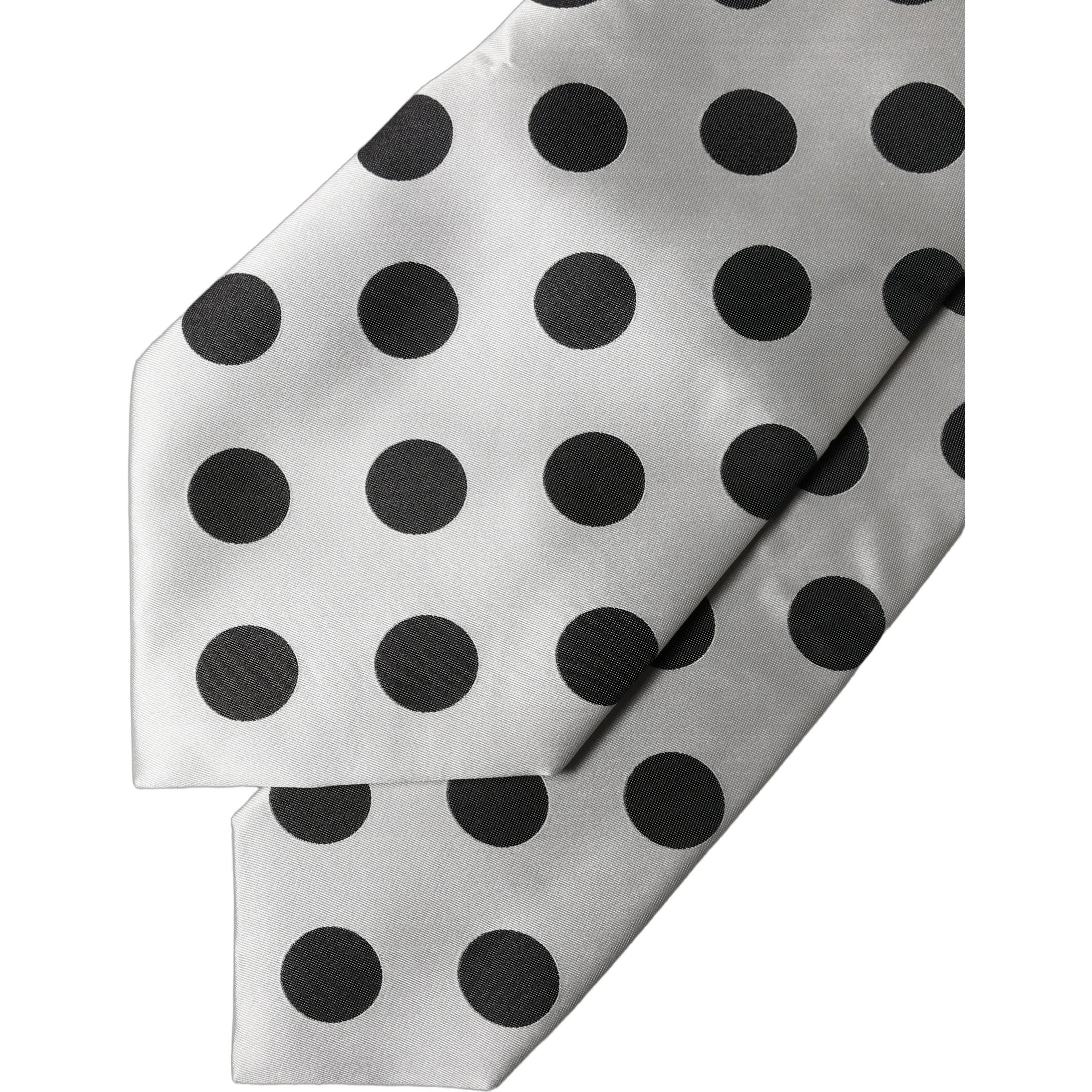White Black Polka Dot Silk Adjustable Women Necktie Tie