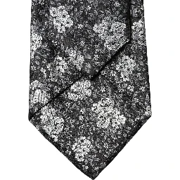 Black White Floral Silk Adjustable Women Necktie Tie
