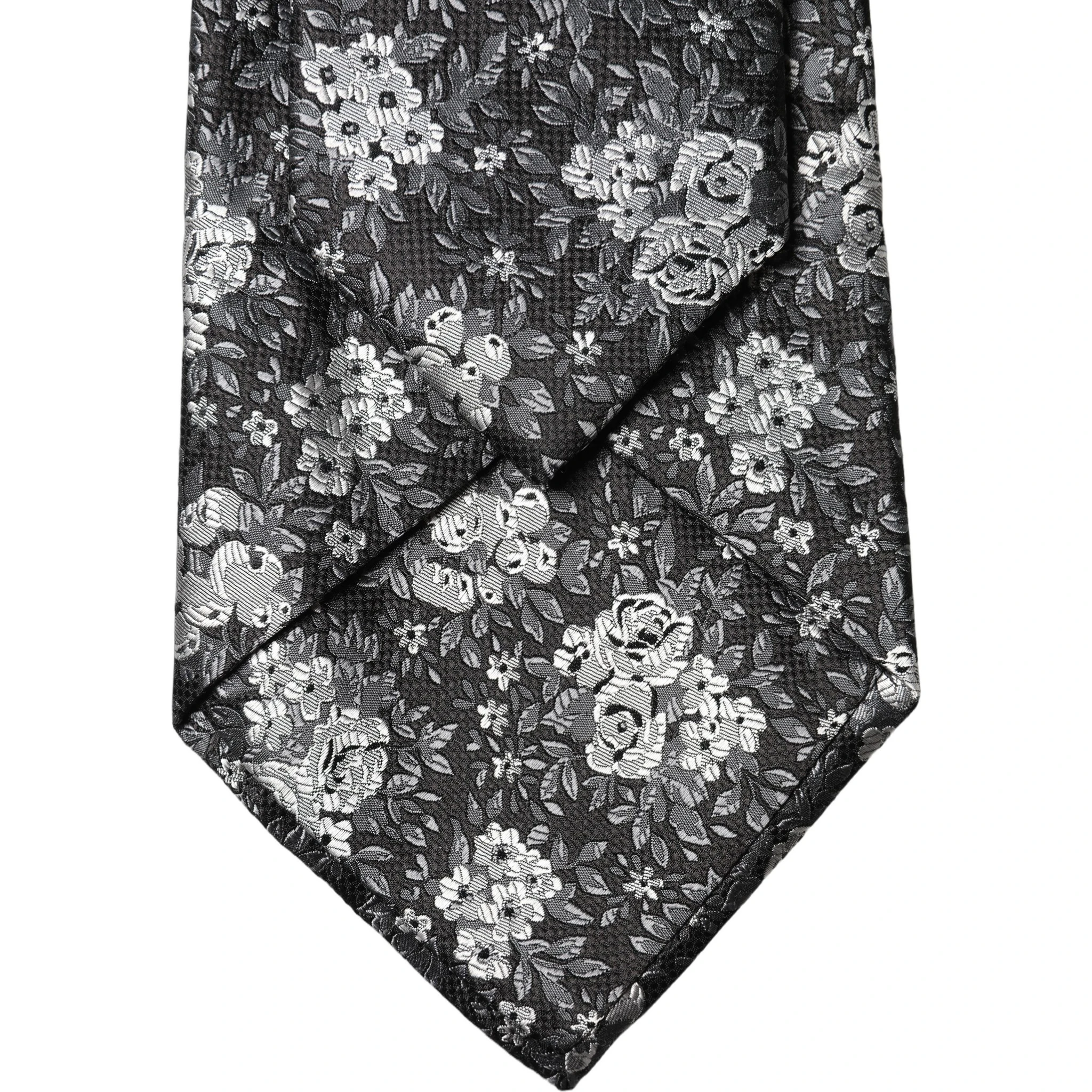 Black White Floral Silk Adjustable Women Necktie Tie