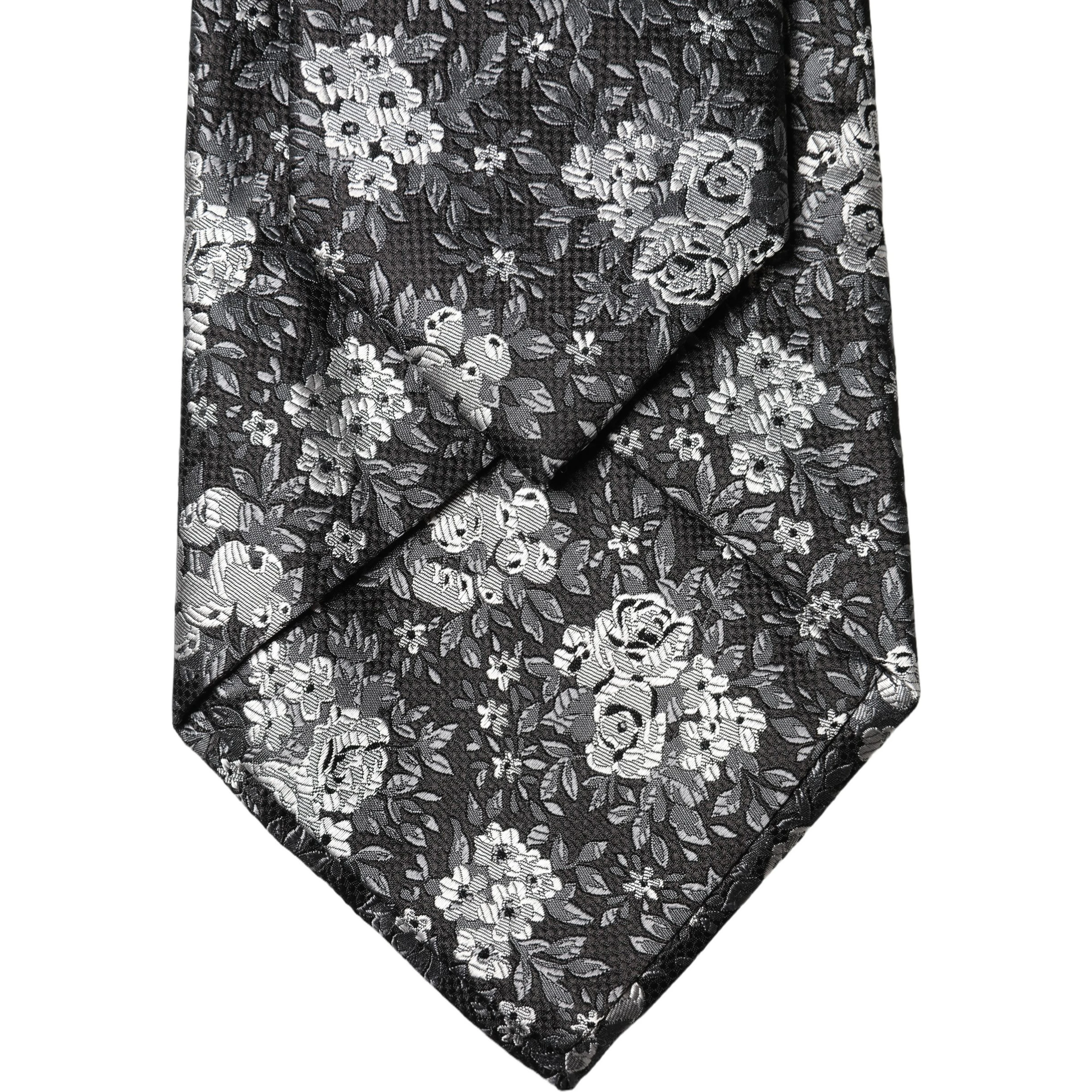 Black White Floral Silk Adjustable Women Necktie Tie