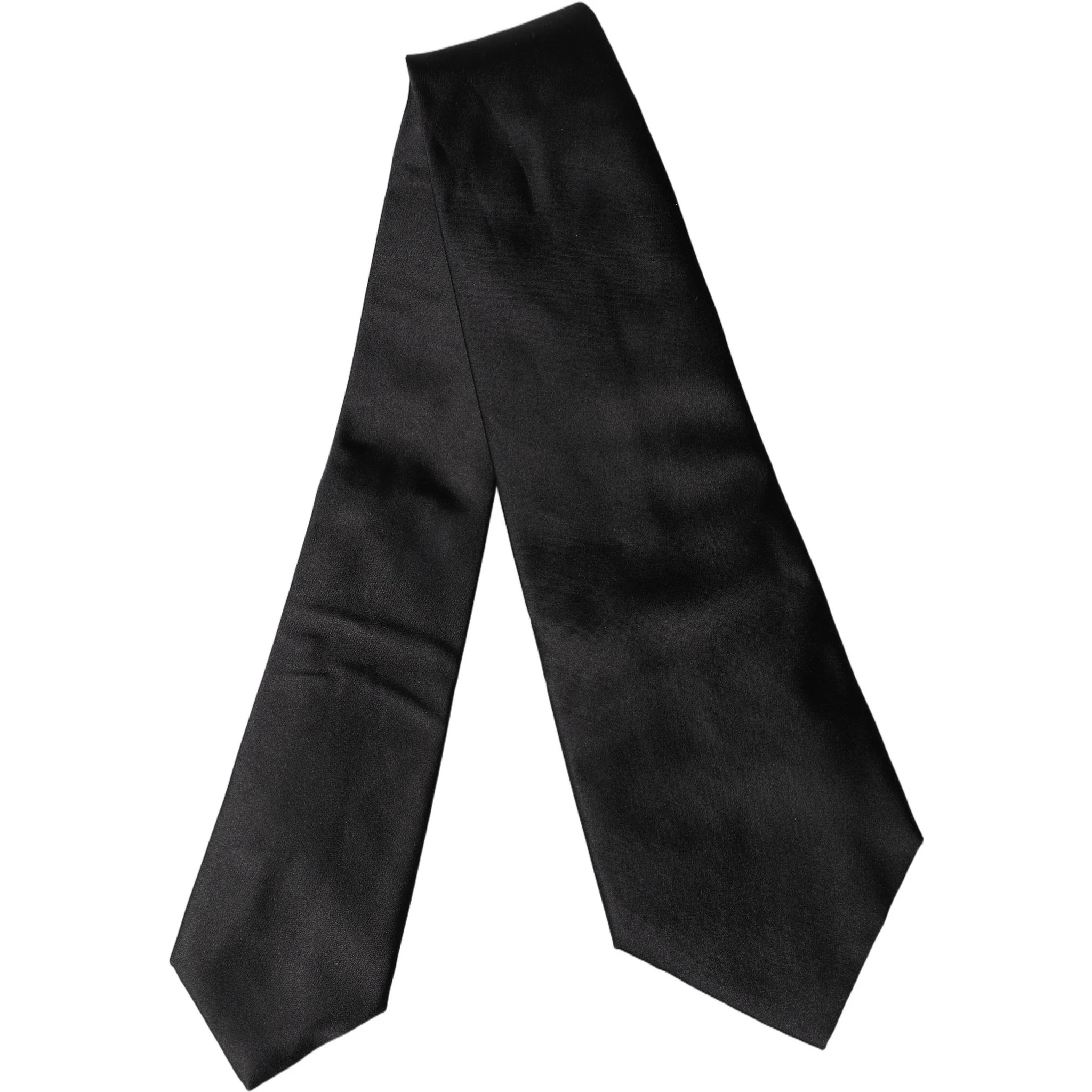 Black Satin Silk Blend Adjustable Women Tied Necktie Tie