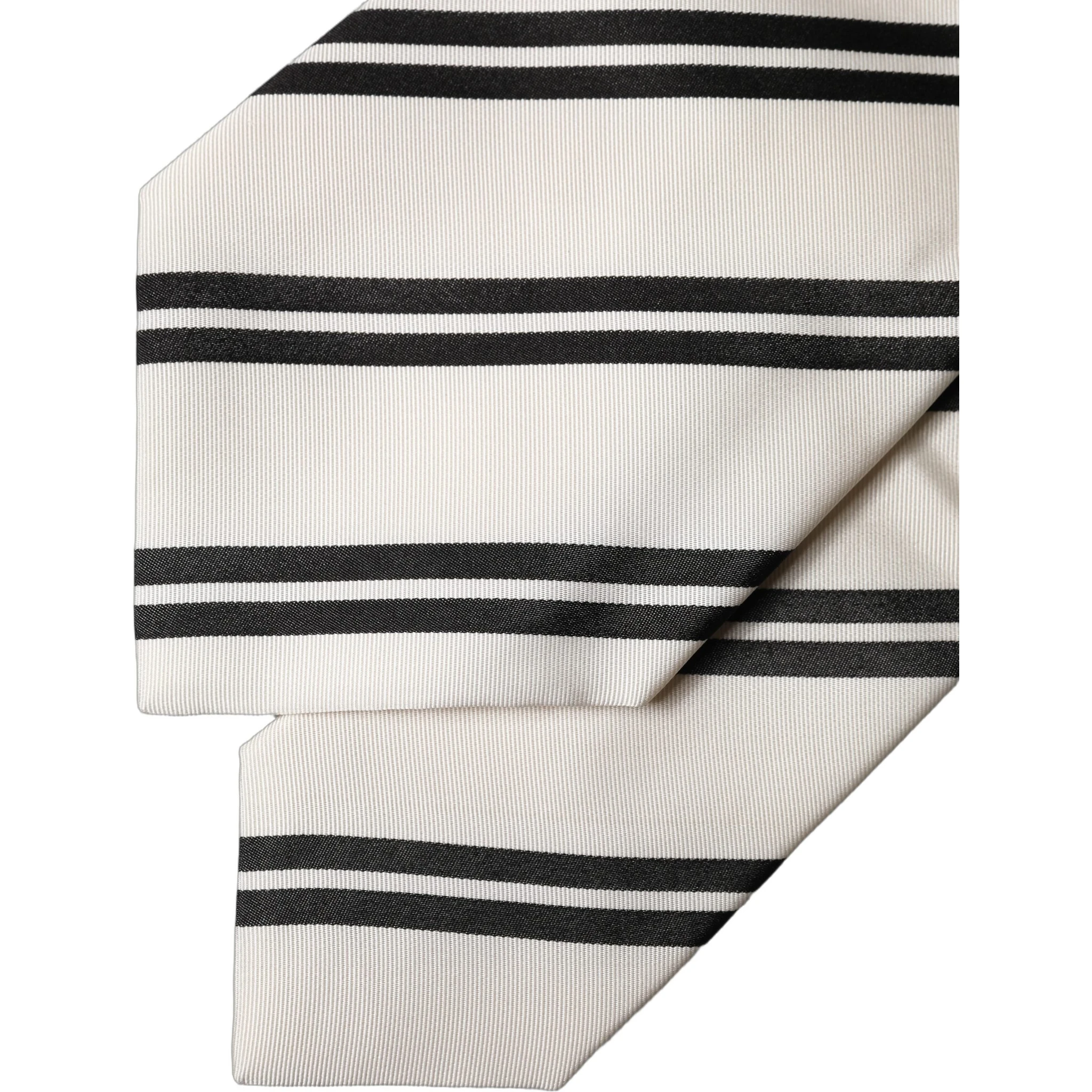 White Black Stripes Silk Adjustable Women Necktie Tie