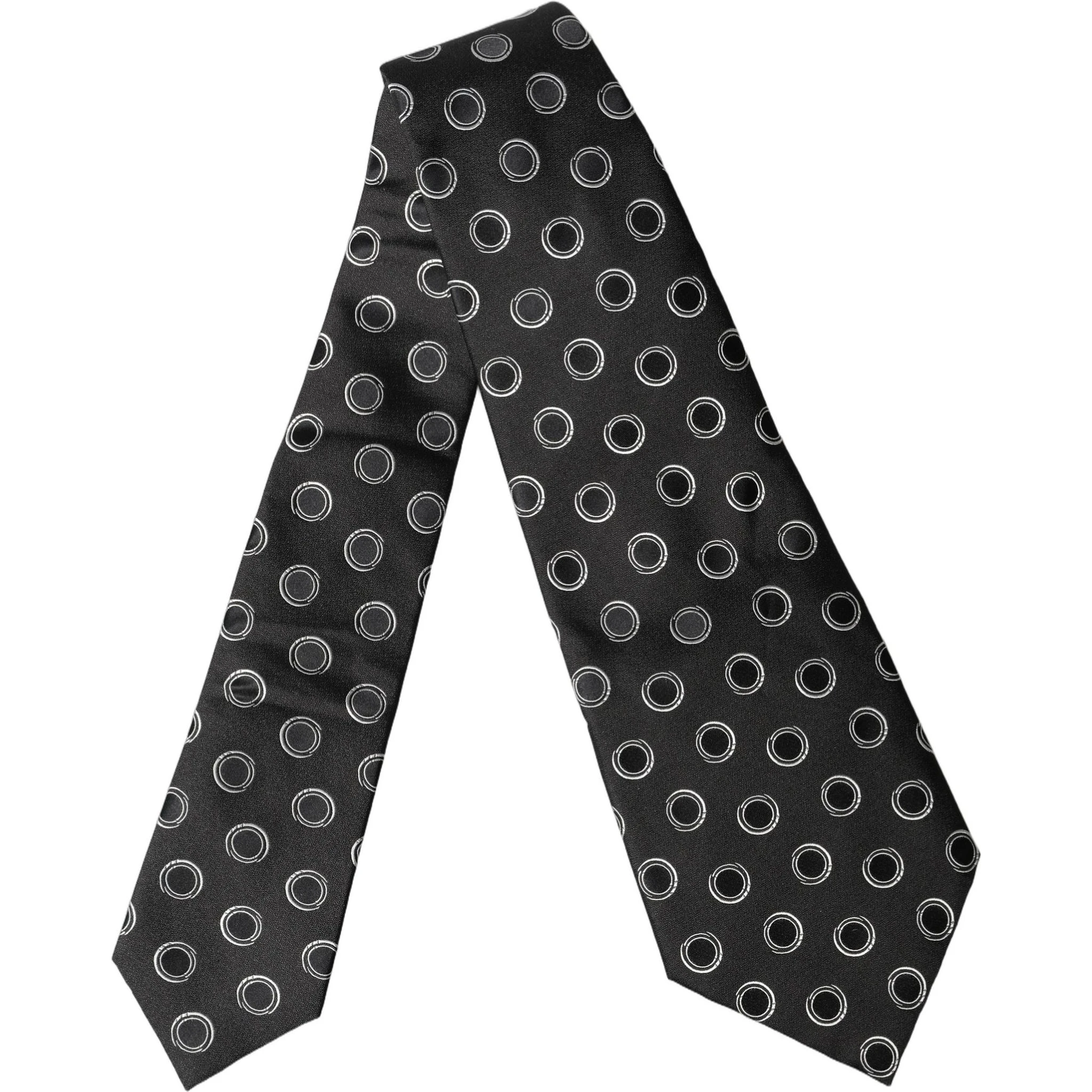 Black White Polka Dot Silk Adjustable Women Necktie Tie