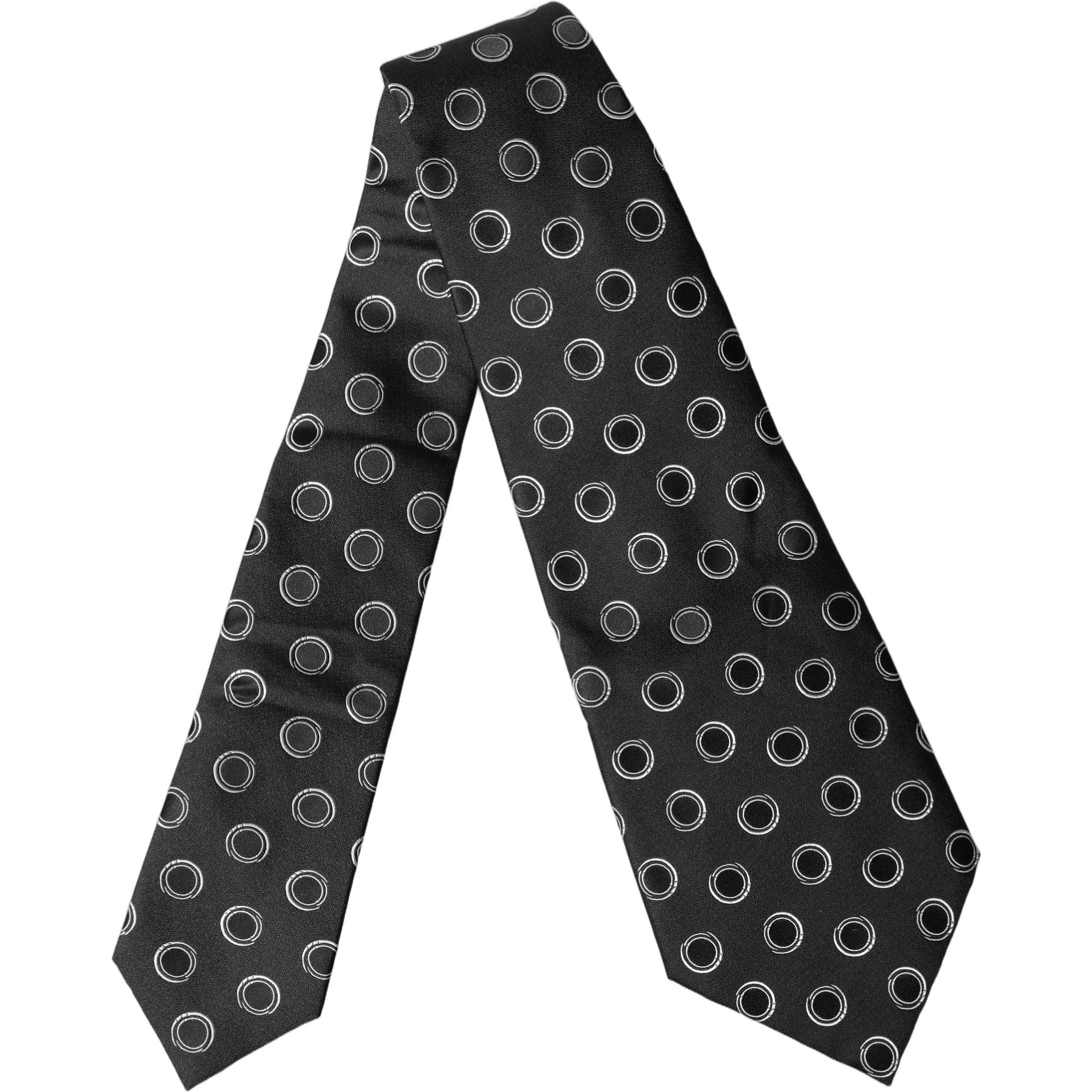 Black White Polka Dot Silk Adjustable Women Necktie Tie