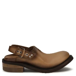 Brown Calf Leather Bos Taurus Mules