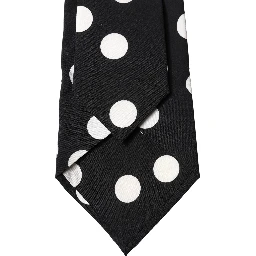 Black White Polka Dot Silk Adjustable Women Necktie Tie