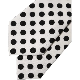 White Black Polka Dot Silk Adjustable Women Necktie Tie