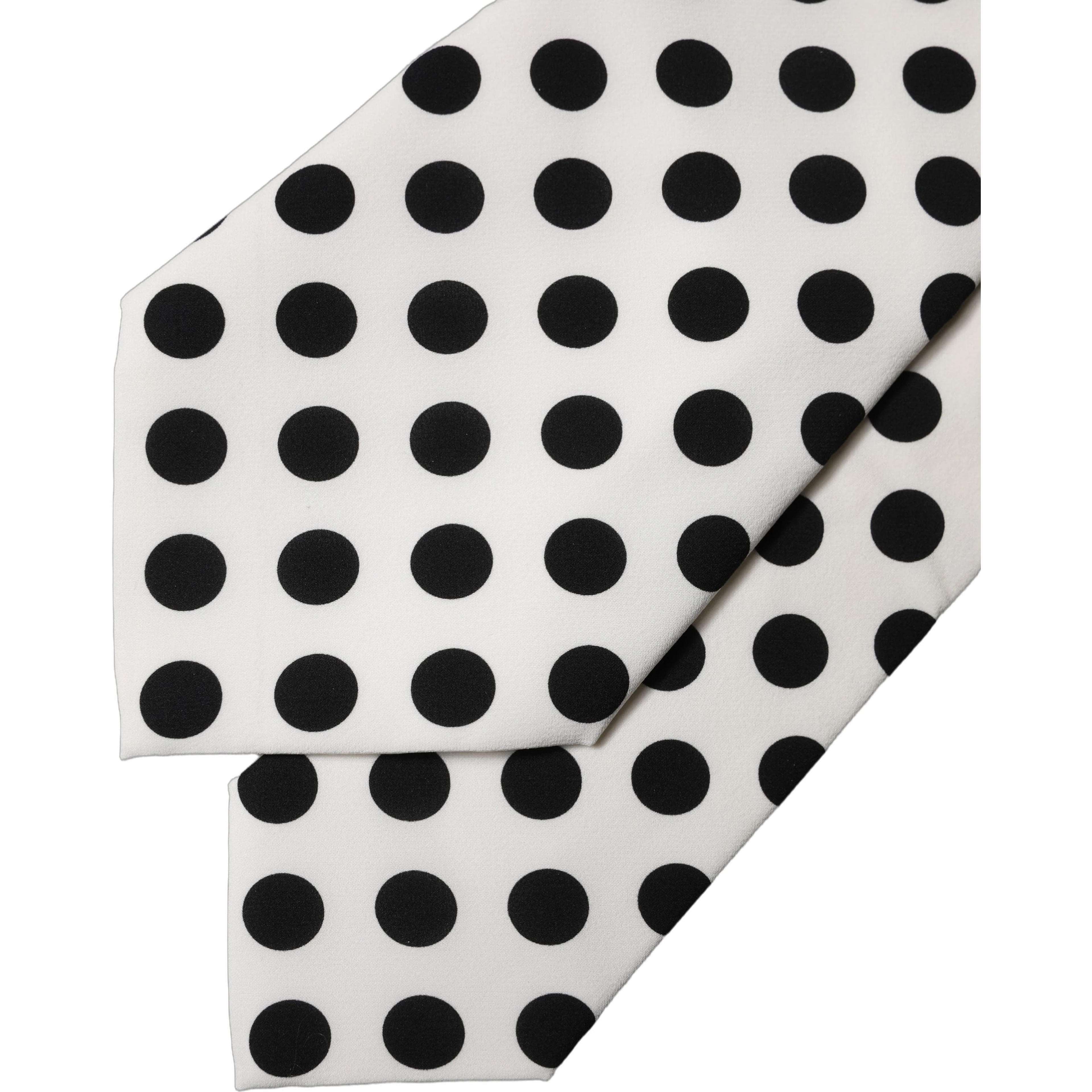 White Black Polka Dot Silk Adjustable Women Necktie Tie
