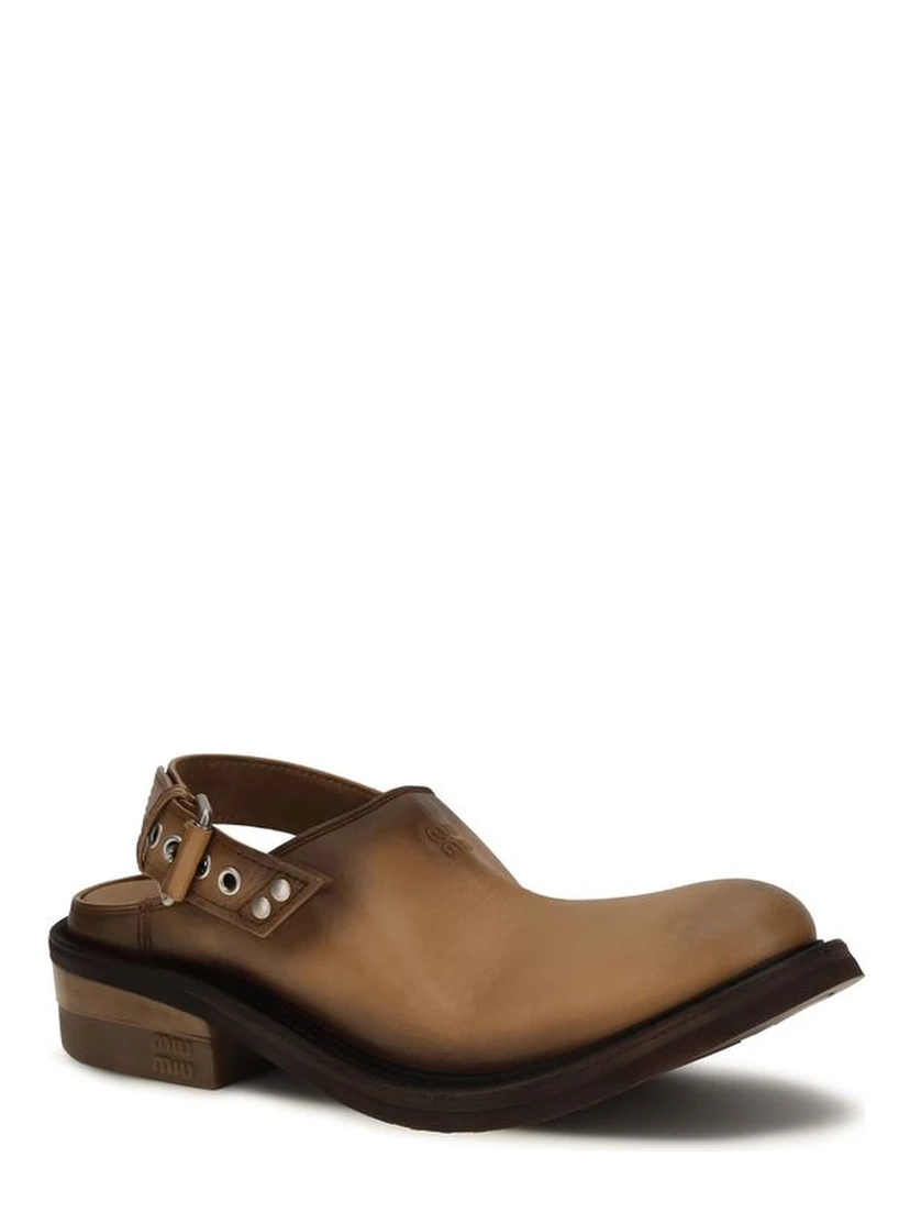 Brown Calf Leather Bos Taurus Mules