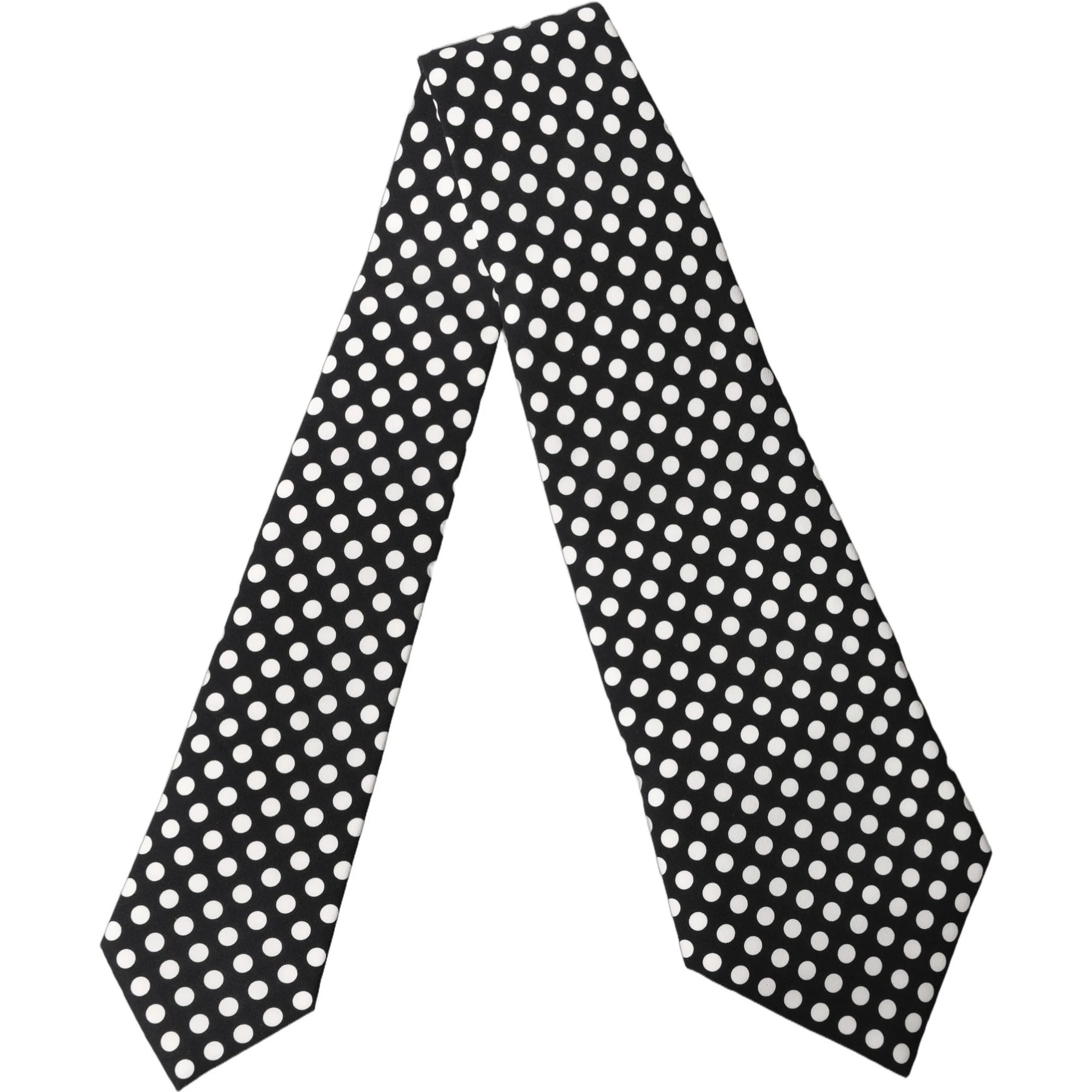 Black White Polka Dot Silk Adjustable Women Necktie Tie