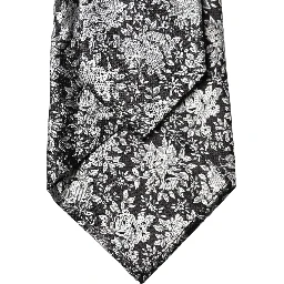 Black Silver Floral Silk Adjustable Women Necktie Tie